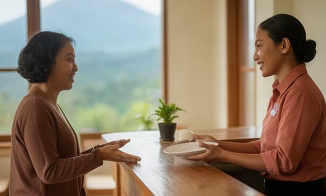Resepsionis homestay melayani tamu di kawasan Pegunungan Dempo