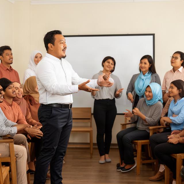 Tedy Andre memandu sesi pelatihan hospitality untuk tim usaha lokal