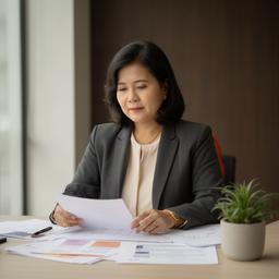 Rima Radian, konsultan senior SDM, bekerja dengan dokumen pemetaan karyawan